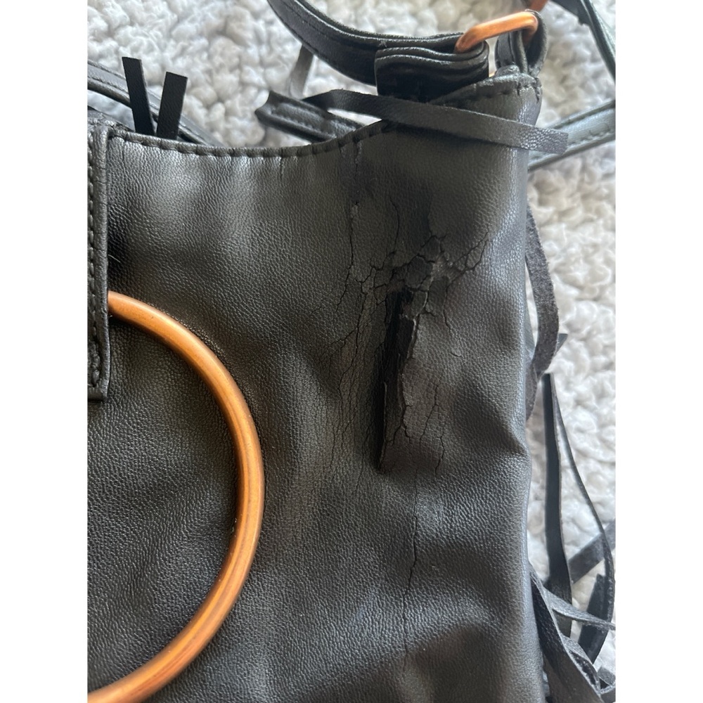 Forever 21 Black Faux Leather Fringe & Brass Crossbody Bag. - Picture 5 of 7